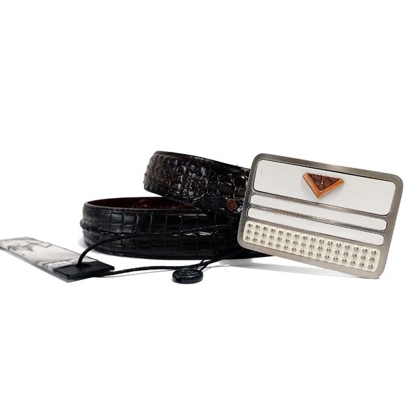 Brown Genuine Leather Crocodile Patterned Men's Cut-to-Size Belt